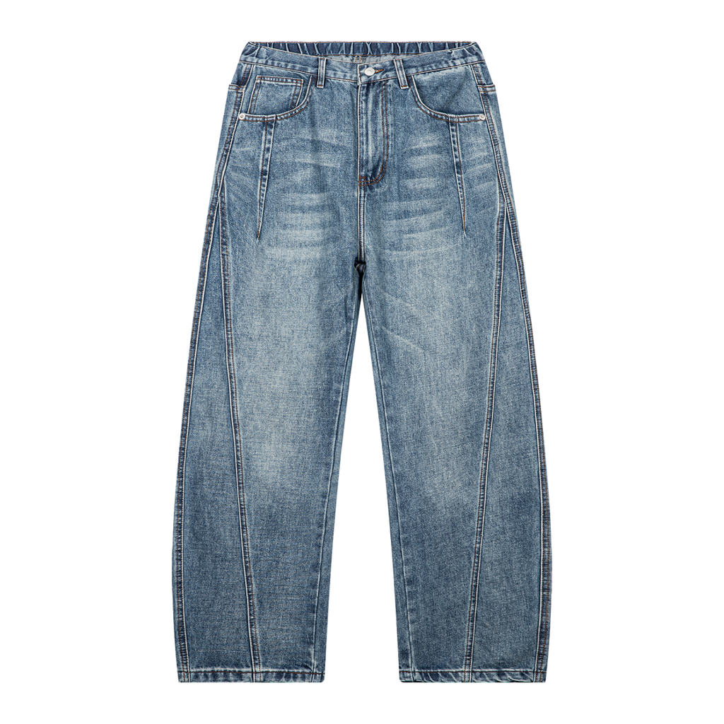 Vintage Wash Barrel-Leg Denim Jeans