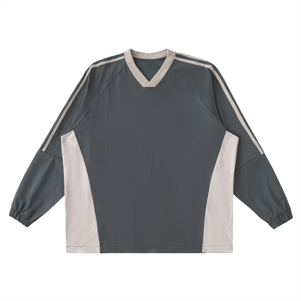 Color Block V-Neck Long Sleeve T-Shirt
