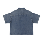 Vintage Wash Boxy Quarter-Zip Denim Shirt