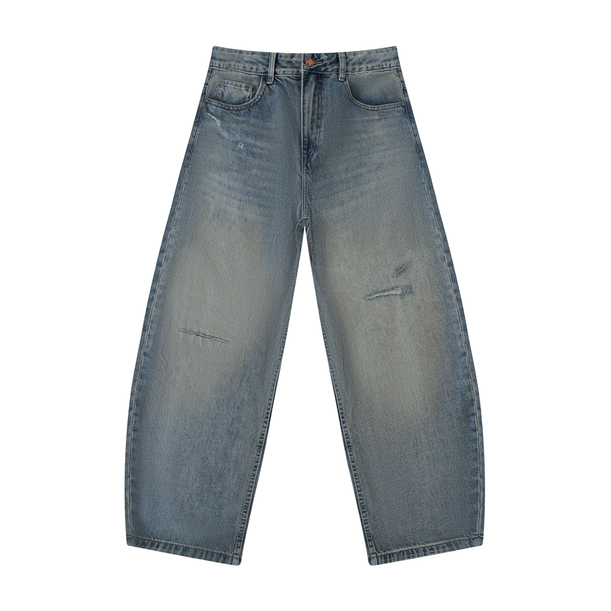 Men's Distressed Barrel-Leg Jeans