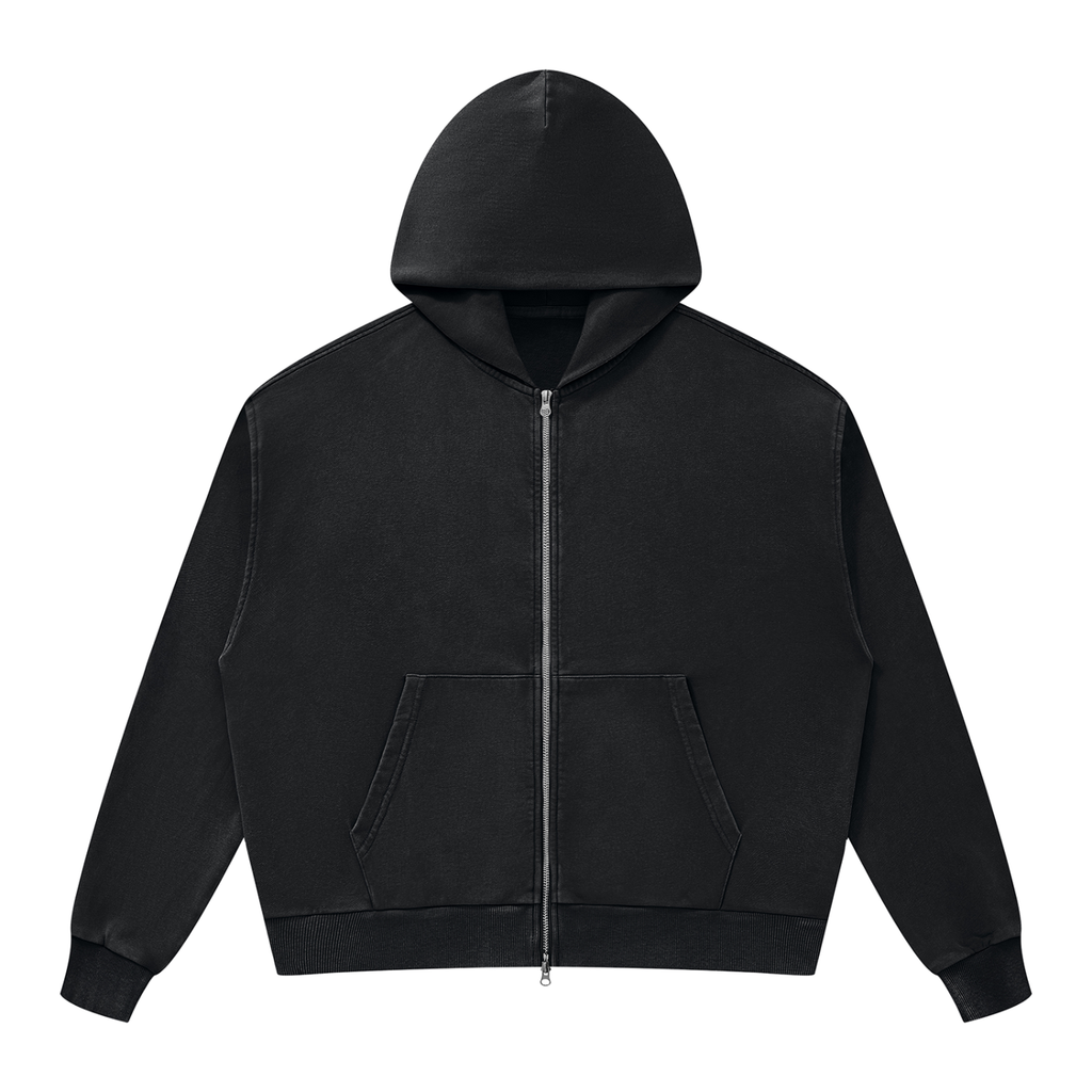 350 GSM Mineral Wash Boxy Full Zip Hoodie (U)
