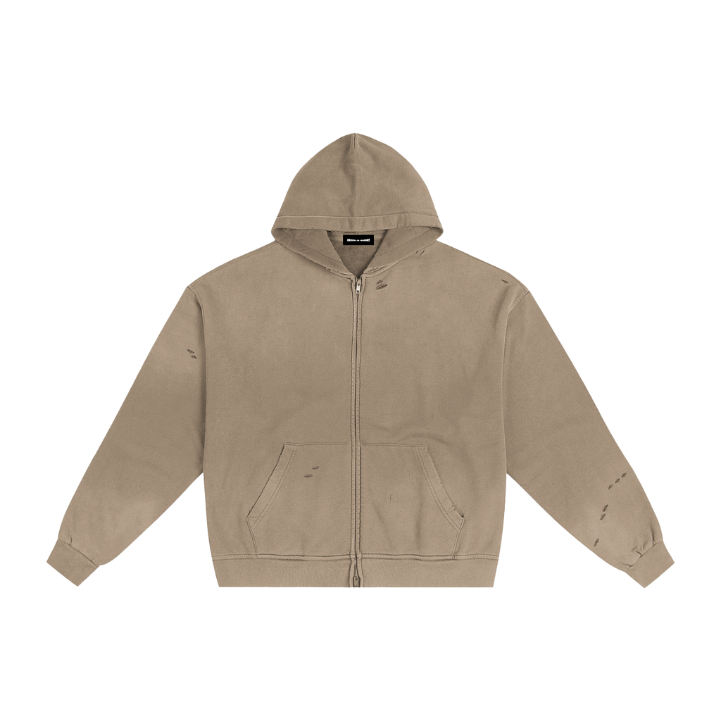 Hand-Frayed Sun Faded Zip Hoodie