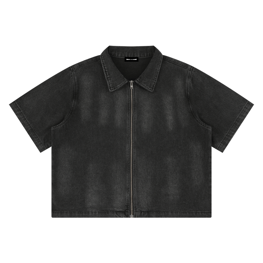 Vintage Wash Full-Zip Denim Shirt