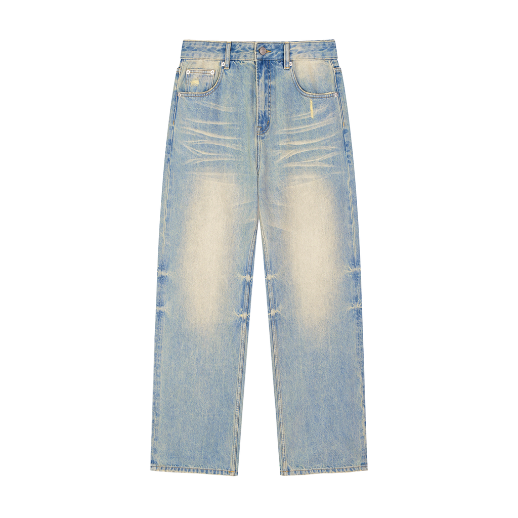 Sun Faded Raw Hem Denim Jeans