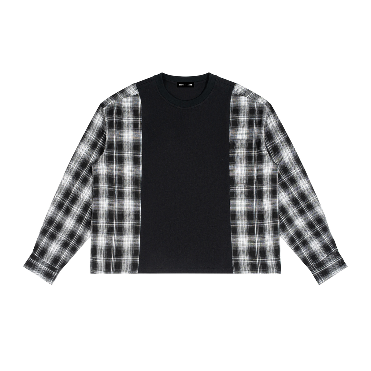 240 GSM Plaid Panel Long Sleeve T-Shirt (U)