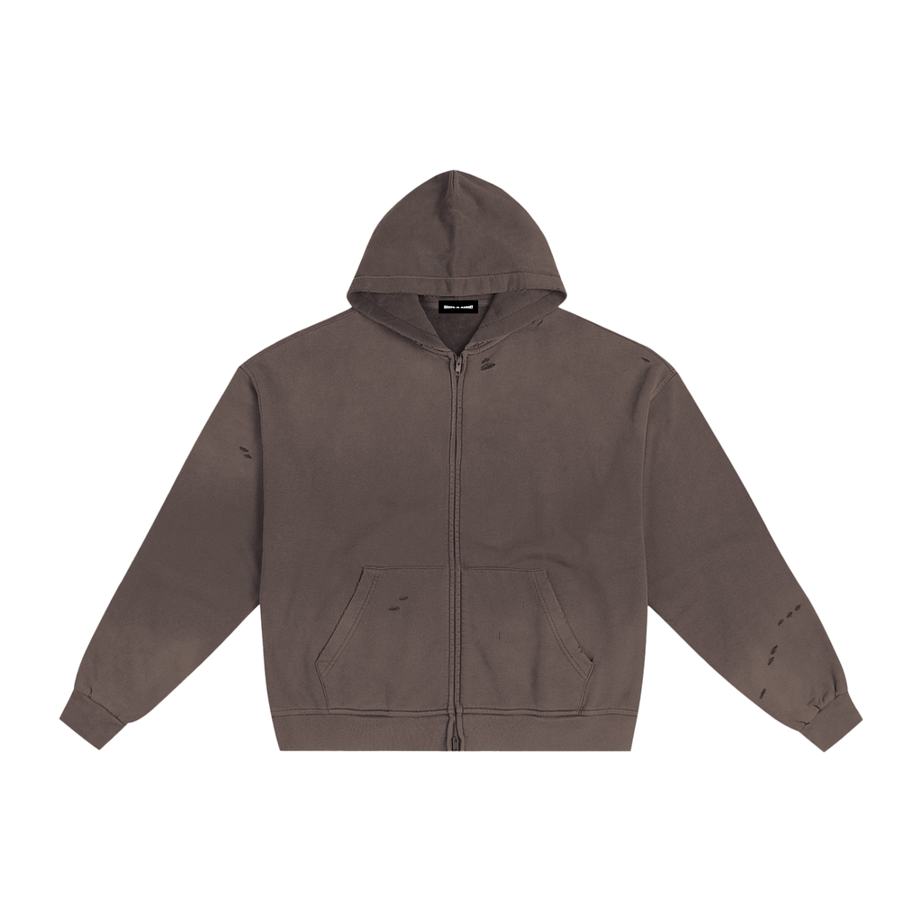 Hand-Frayed Sun Faded Zip Hoodie