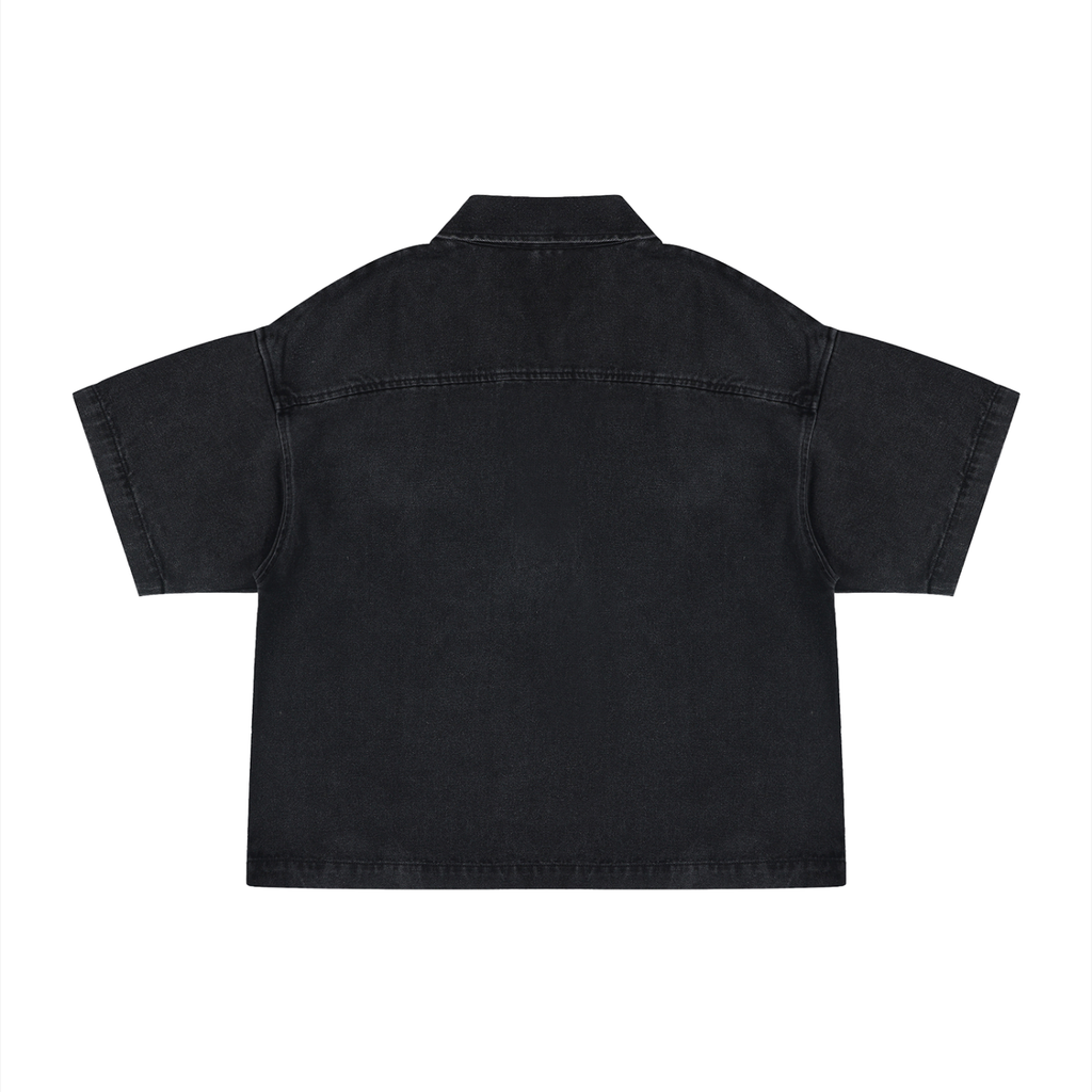 Vintage Wash Boxy Quarter-Zip Denim Shirt