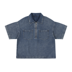Vintage Wash Boxy Quarter-Zip Denim Shirt