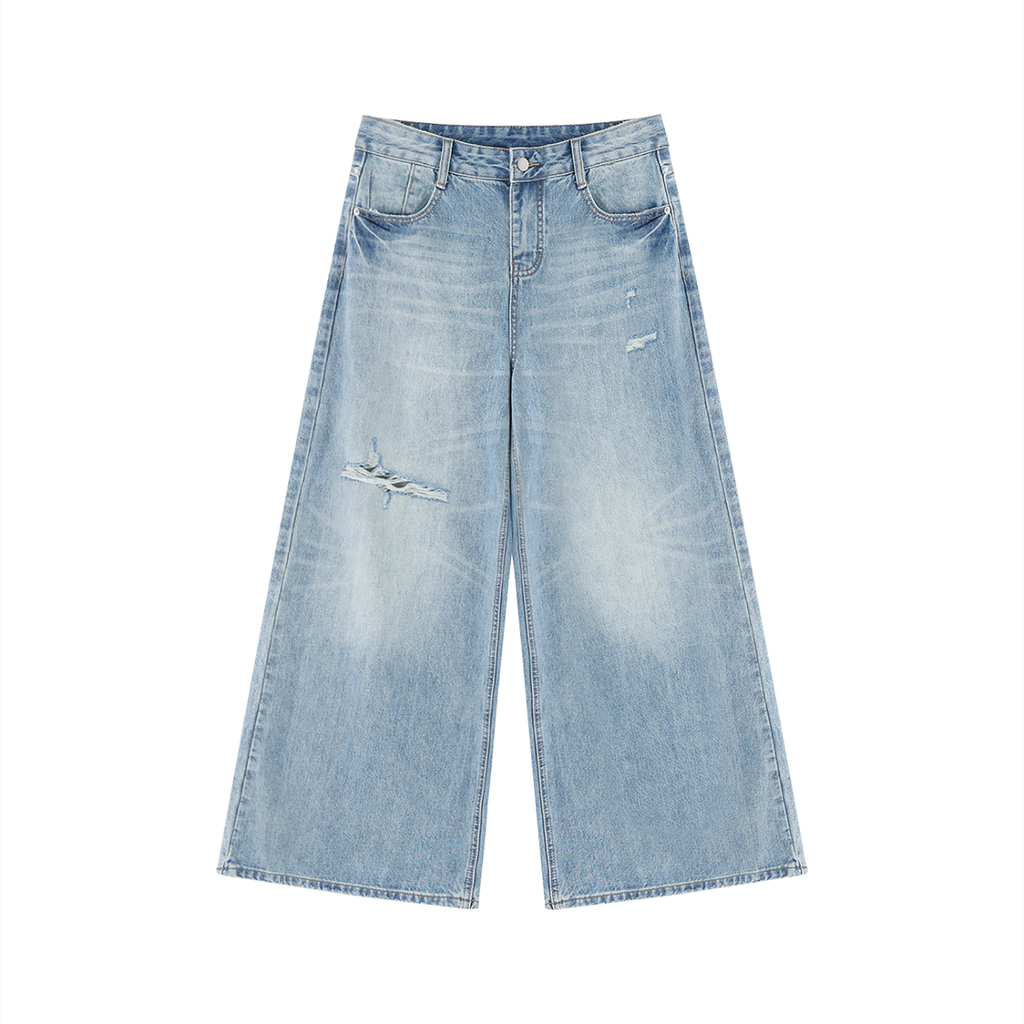 Women's Vintage Wash Distressed Wide-Leg Jeans