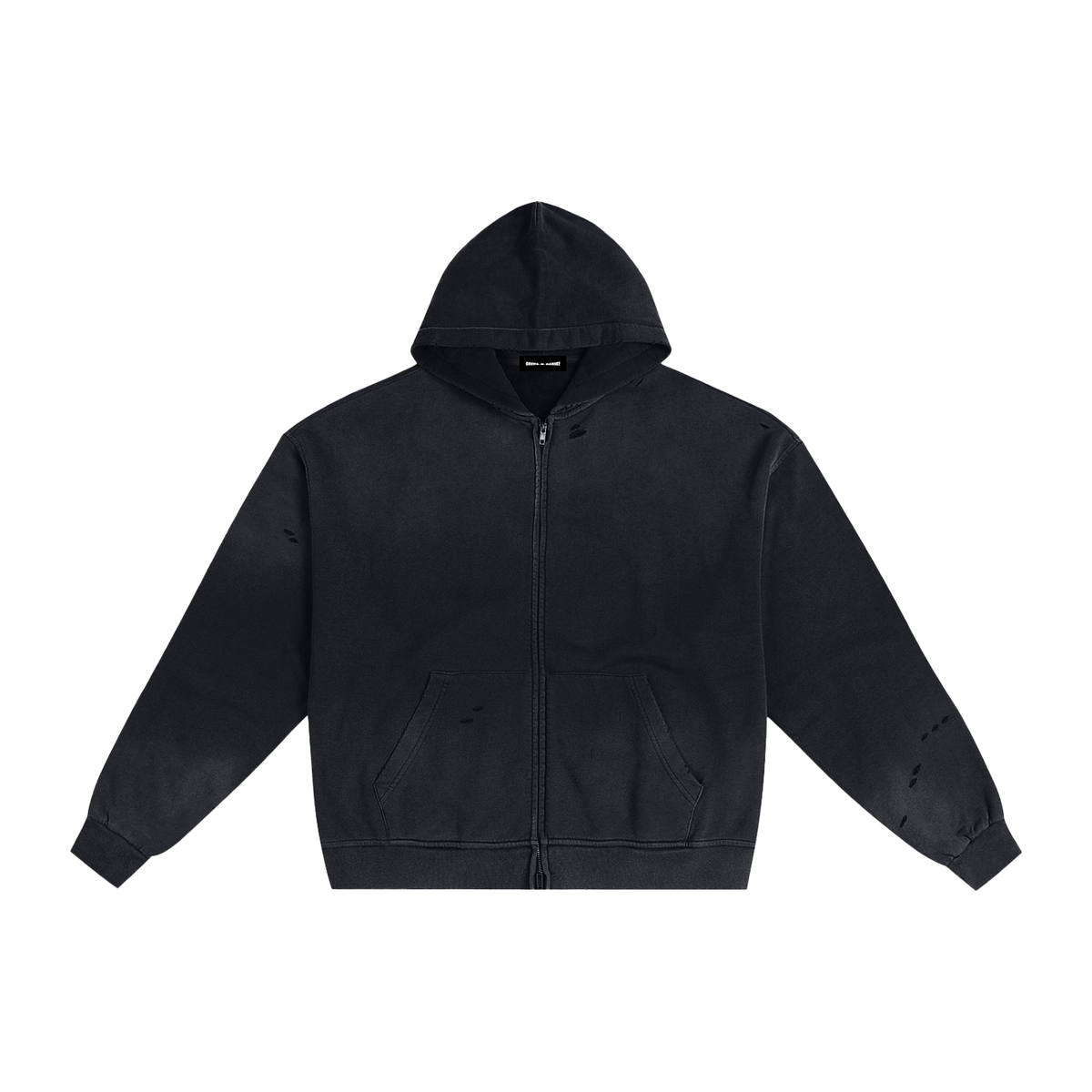 Hand-Frayed Sun Faded Zip Hoodie