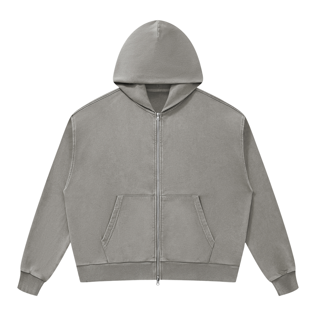 350 GSM Mineral Wash Boxy Full Zip Hoodie (U)