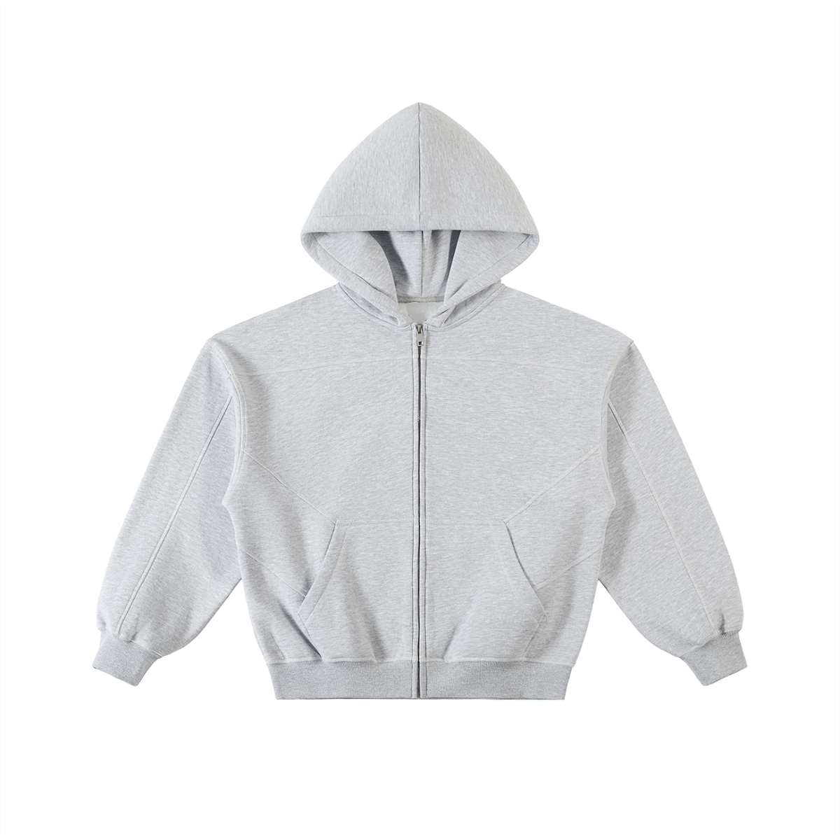 Contrast-Stitched Boxy Fleece Zip Hoodie