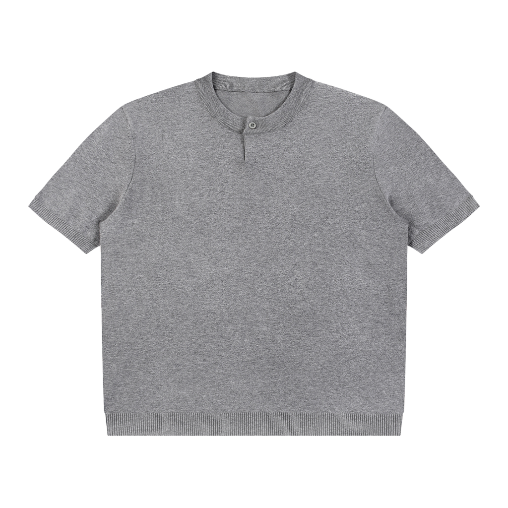 Cotton Knit Short Sleeve Henley T-Shirt