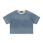 Vintage Wash Boxy Raw Hem Denim T-Shirt