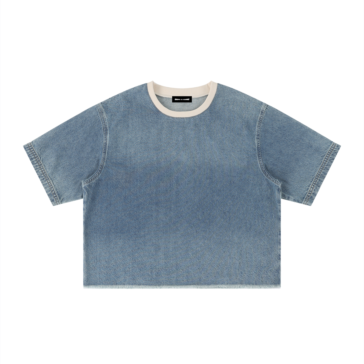 Vintage Wash Boxy Raw Hem Denim T-Shirt