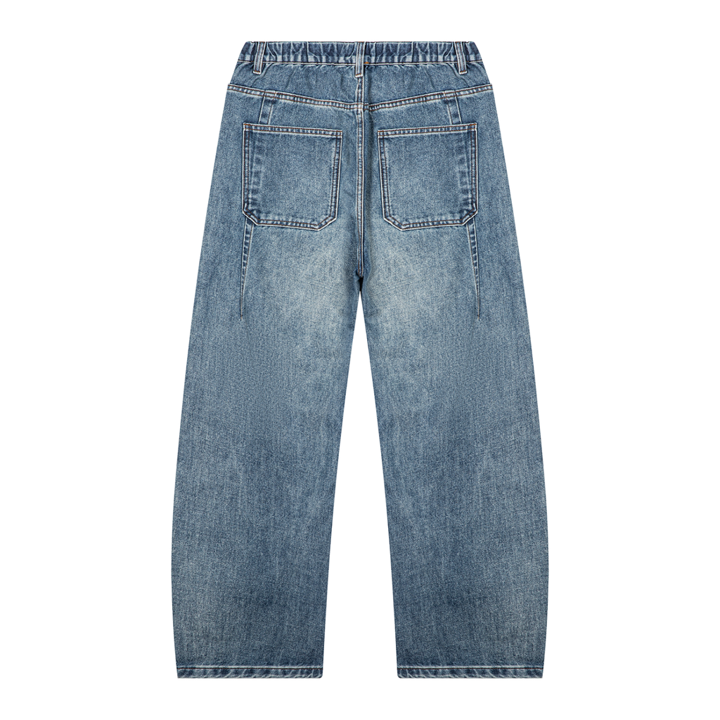 Vintage Wash Barrel-Leg Denim Jeans