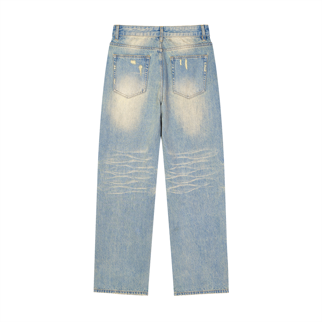 Sun Faded Raw Hem Denim Jeans