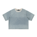 Vintage Wash Boxy Raw Hem Denim T-Shirt