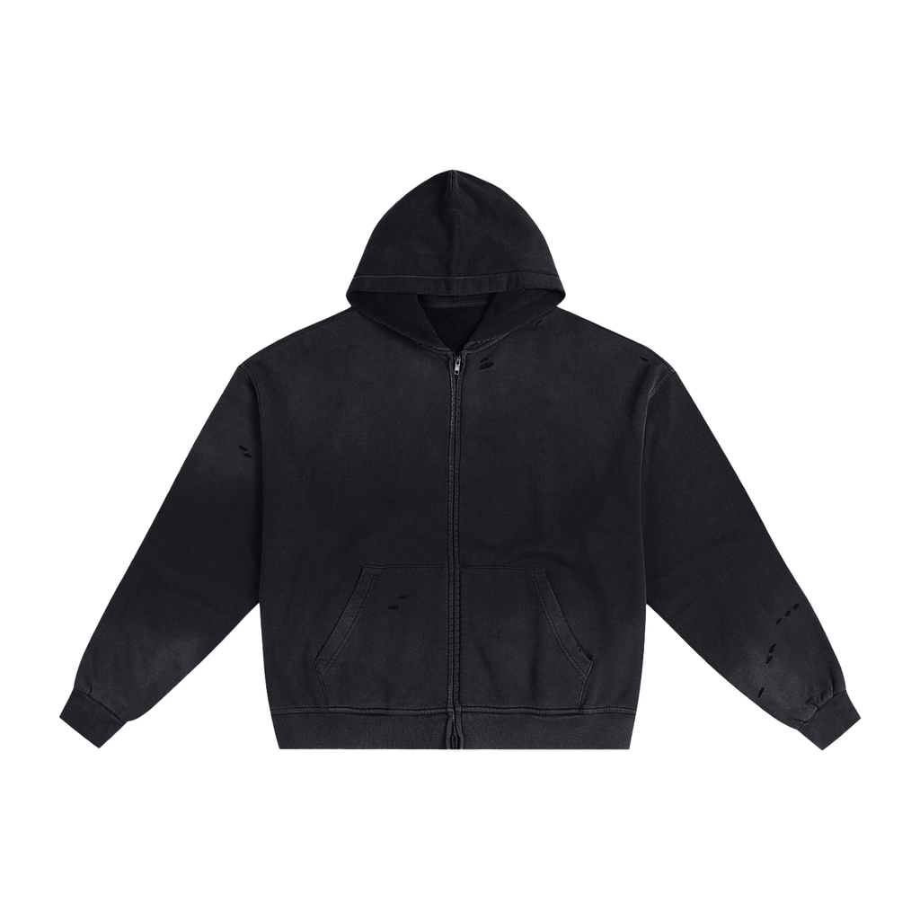 Hand-Frayed Sun Faded Zip Hoodie