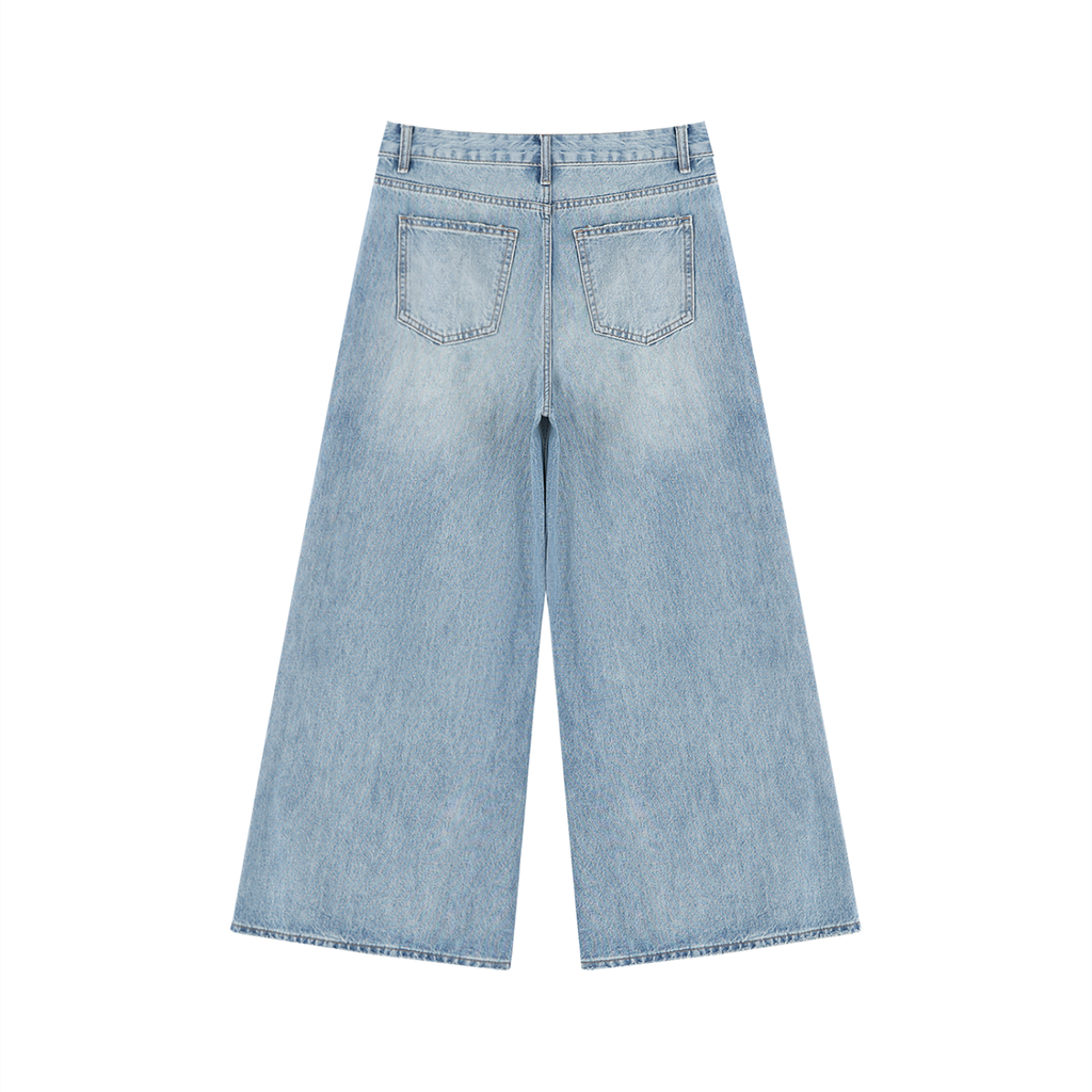 Women's Vintage Wash Distressed Wide-Leg Jeans