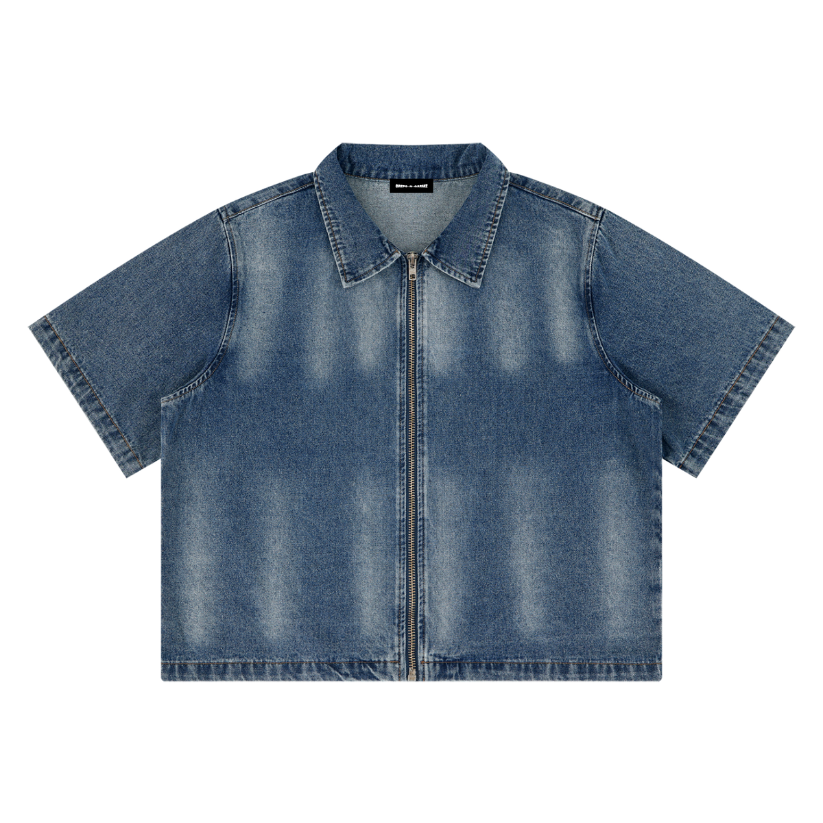 Vintage Wash Full-Zip Denim Shirt